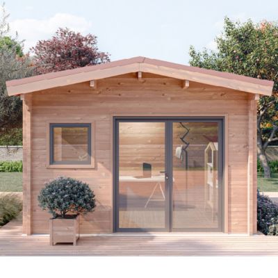 Studio de jardin LANTENAY 12M² - Bois Douglas épaisseur 55mm - Baie Alu & fenêtre PVC GROSFILLEX - Toiture BACACIER