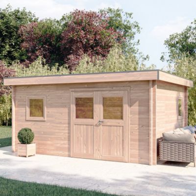 Studio de jardin NANTUA 20M² - Bois Douglas épaisseur 55mm - Porte & fenêtres bois - Toiture BACACIER