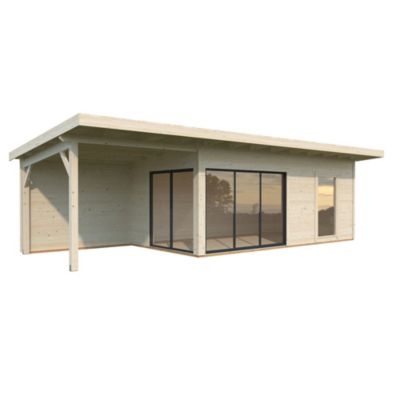 Studio de jardin Palmako Andréa bois et pergola 7,9m² ep. 44 mm surface extérieure totale 37,7 m²