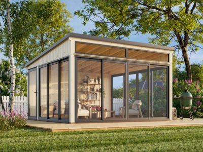 Studio de jardin vitré en bois Saga - PALMAKO - 18.5 m² - 420 x 420 cm - Simple vitrage - Bois naturel