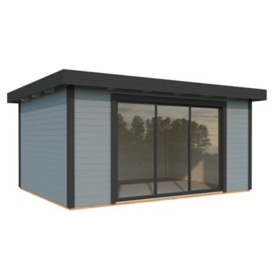 Studio de jardin White Wood Lydia en bois peint gris Ep.28 mm surface extérieure totale 19,2 m²