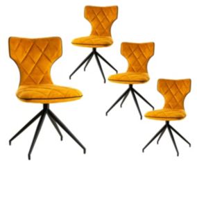 STYK - Lot de 4 Chaises Tissu Curry Surpiqures Carreaux