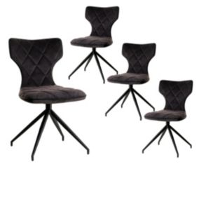 STYK - Lot de 4 Chaises Tissu Grises Surpiqures Carreaux