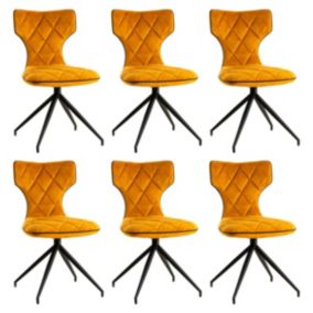 STYK - Lot de 6 Chaises Tissu Curry Surpiqures Carreaux