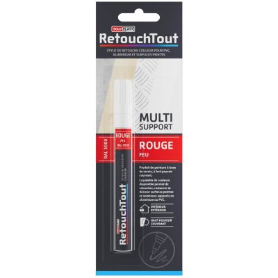 Stylo retouche multisupports Retouchtout coloris rouge feu RAL3000 10ml Soloplast