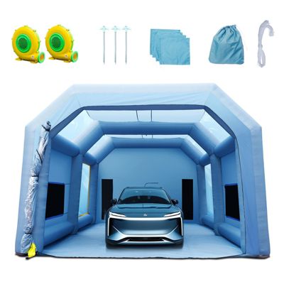 SucceBuy Cabine peinture gonflable 10x6x4 m, tissu Oxford 210D, système filtration, 2 souffleurs, pour atelier.
