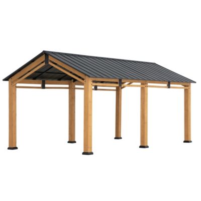 Sunjoy Abri de voiture en bois de cèdre DIRAN - 336 cm x 603 cm, anthracite