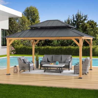 Sunjoy Tonnelle en bois de cèdre RIMO - 390cm x 450cm, anthracite