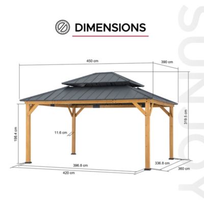 Sunjoy Tonnelle en bois de cèdre RIMO - 390cm x 450cm, anthracite