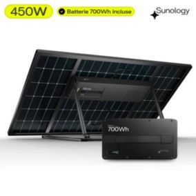 Sunology PLAY Max, Panneau solaire 450W bifacial avec batterie hybride & modulaire 700Wh, Station solaire livrée assemblée