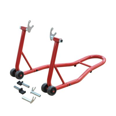 Support béquille de moto arrière lève moto arrière sur roulettes avec adaptateurs caoutchouc rouge et noir