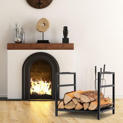 YRHome Grille De Bois De Cheminée Amovible De 42 Cm Avec 6 Pieds Stables - Noir - Support De Bûches Pour L'intérieur Et L'extérieur - Panier à Feu - Charge Lourde