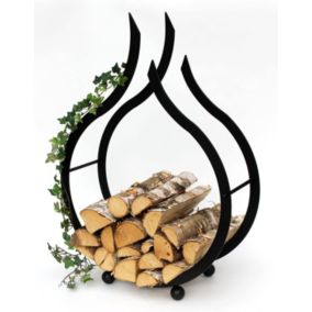 Support à Bois de Cheminée pour l'Intérieur - Représentation Flamme Noire 78cm