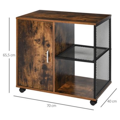 Support d'imprimante - caisson bureau - porte, 2 niches, grand plateau - coloris boisé métal noir
