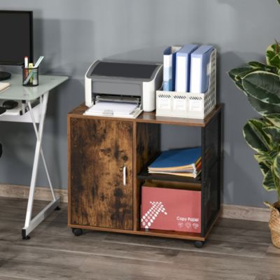 Support d'imprimante - caisson bureau - porte, 2 niches, grand plateau - coloris boisé métal noir