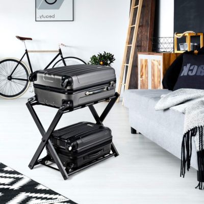 Yosamy Grand Porte-Bagages Pliable Double Couche Avec 4 Sangles - Tabouret Valise Hôtel Et Maison 64x45x52cm