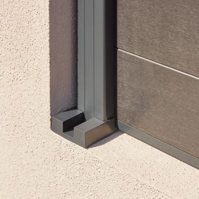 Support de fixation en acier, départ Mural anthracite pour poteau universel de clôture Neva Klikstrom, H.40cm, Base 7,7 x15cm