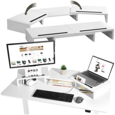 Support de moniteur 3 pièces réglable en largeur avec parties latérales pivotantes blanc