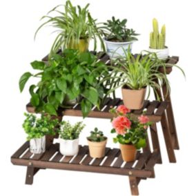 Support de Plantes avec 3 Etageres Separees Supports de Fleurs en Bois