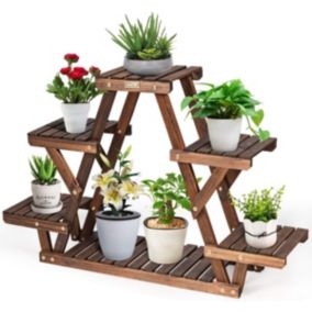 Support de Plantes avec 4 Etageres Supports de Fleurs de 5 Pots en Bois