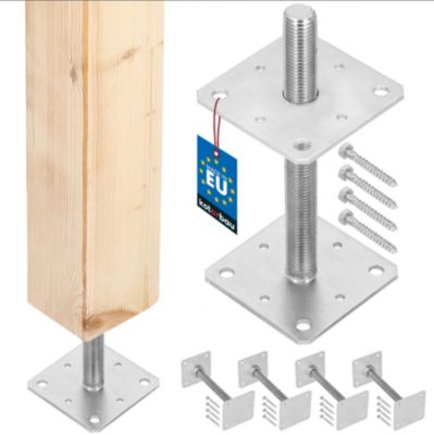 Support de Poteau KOTARBAU, acier galvanisé, 110 x 110 x 250 mm, M24, argent, Pied Réglable, Support Poteau Bois, lot de 4 pièces