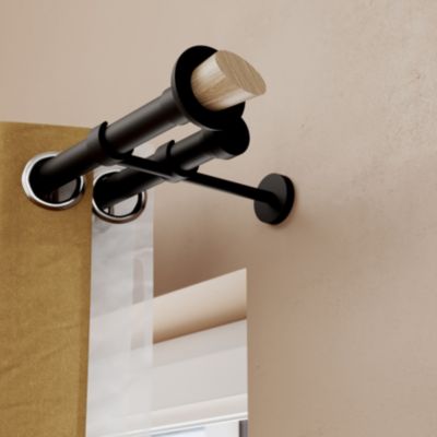 Support double tringle à rideau à percer Araxos métal noir Ø19/28mm GoodHome