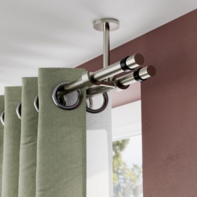 Support De Tringle à Rideau Double – Pour Fixation Au Plafond – Alliage Aluminium Noir – Design Simple Et Robuste