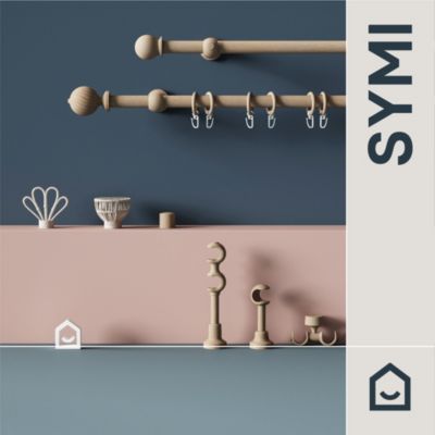 Support double tringle à rideau fixation plafond Symi bois de frêne beige Ø28mm GoodHome