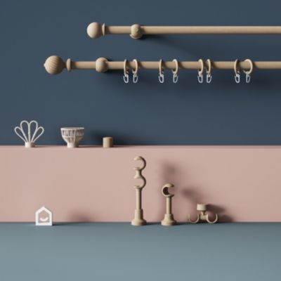 Support double tringle à rideau fixation plafond Symi bois de frêne beige Ø28mm GoodHome