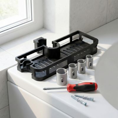 Support douchette/étagère pour barre de douche, noir, GoodHome
