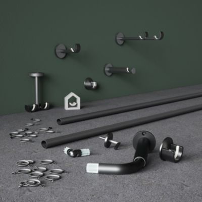 Support extensible coudé tringle à rideau Tinos métal gris Ø19mm GoodHome