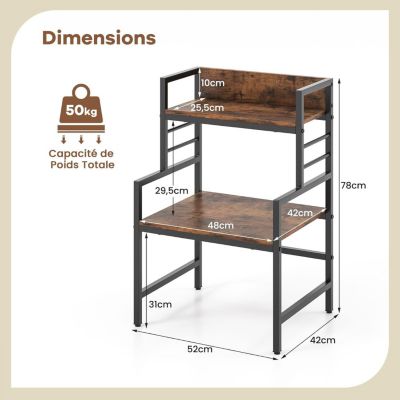 THINFAR Support Extensible Pour Micro-Ondes à Charge Lourde - Étagère De Cuisine 2 Niveaux Avec Crochets, Réglable 40-64cm, Noir (40/64 * 36.5 * 78cm)