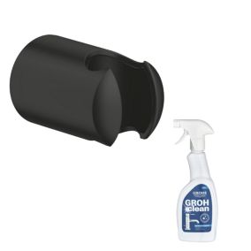 Support mural pour douchette GROHE Vitalio noir mat + nettoyant GrohClean