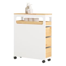 Support Papier Toilette sur roulettes 1 Plateau Amovible et 3 tiroirs, BZR54-WN, SoBuy