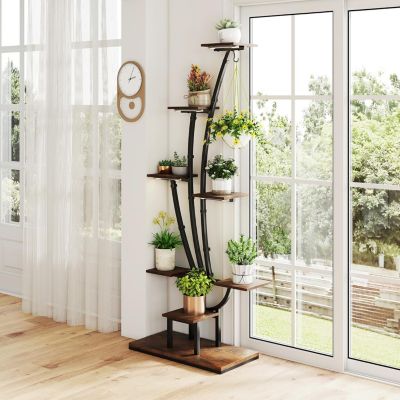 Support Plantes Intérieur avec Lumières Réglables, avec Étagère en Métal 8 Niveaux avec Crochet, Échelle pour Salon, Bureau
