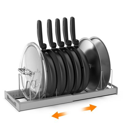 Support pour couvercles, organisateur de tiroir extensible pour casseroles et poêles, avec 7 séparateurs réglables, gris