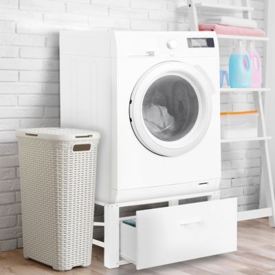 Support pour machine à laver 63 x 54 cm socle réhausseur en métal avec tiroir