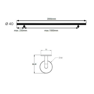Support pour main courante murale aluminium gris, Opalu KORDO