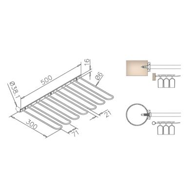 Support pour verre - 6 branches - Lg 500 mm - aspect laiton poli