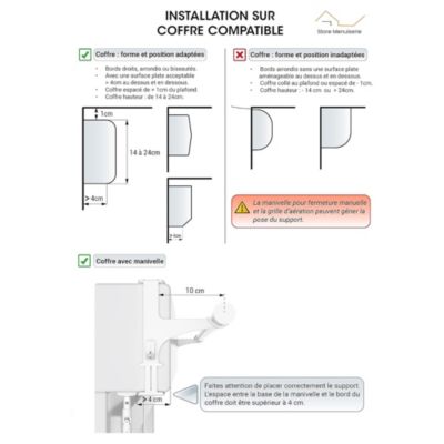 Support sans perçage, Tringle à  rideau, pour Coffre de Volet Roulant, Blanc, Extensible 14 à  24 cm, D.20 à  28 mm