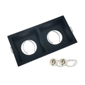 Support Spot Encastrable aluminium Noir, pour ampoule GU10 x 2 rectangulaire