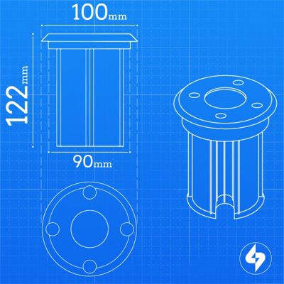 Support Spot Encastrable Sol GU5.3 MR16 12V étanche IP67 Rond - perçage 90mm Diffuseur Dépoli