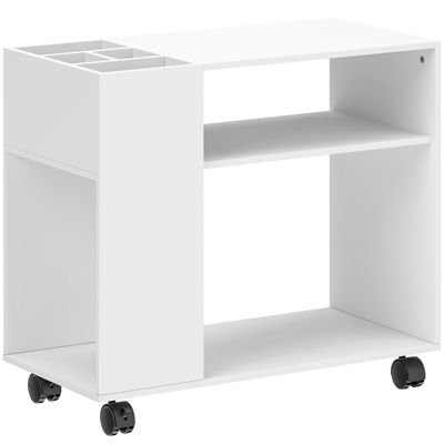 Support/table pour imprimante avec compartiments et espace de rangement pour usage bureautique, 70 x 34 x 60 cm, blanc