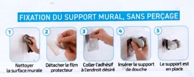 Support universel pour douchette adhésif en ABS noir MTK