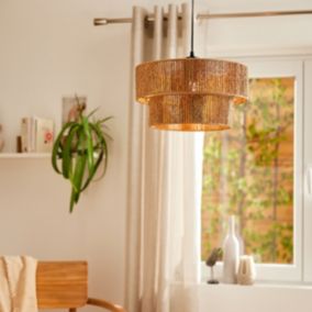 Suspension 1 lampe aspect fibres naturelles Ø38cm E27 42W GoodHome Brolga