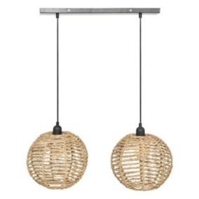 Suspension 2 boules Rana rotin naturel Atmosphera - Beige - L. 28.0 x l. 53.0 x H. 53.0 cm