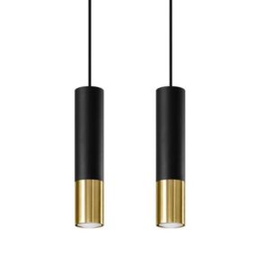 Suspension 2 Lampes Noir Or pour Ampoules GU10 - SILAMP