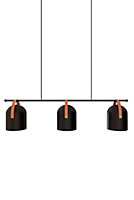 Suspension 3 lampes Hayott noir E27 15W IP20 L.75 x H.120 cm