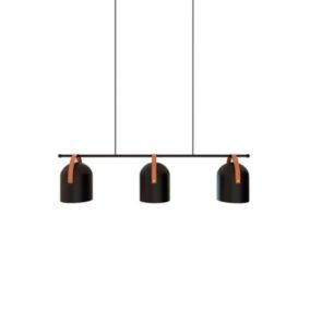 Suspension 3 lampes Hayott noir E27 15W IP20 L.75 x H.120 cm