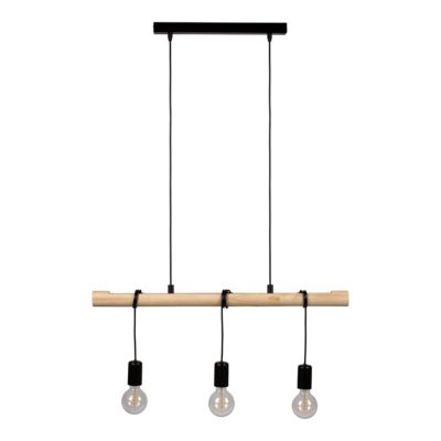 Suspension 3 lampes noir et effet bois E27 28W L.77 x 110 cm GoodHome Hornero